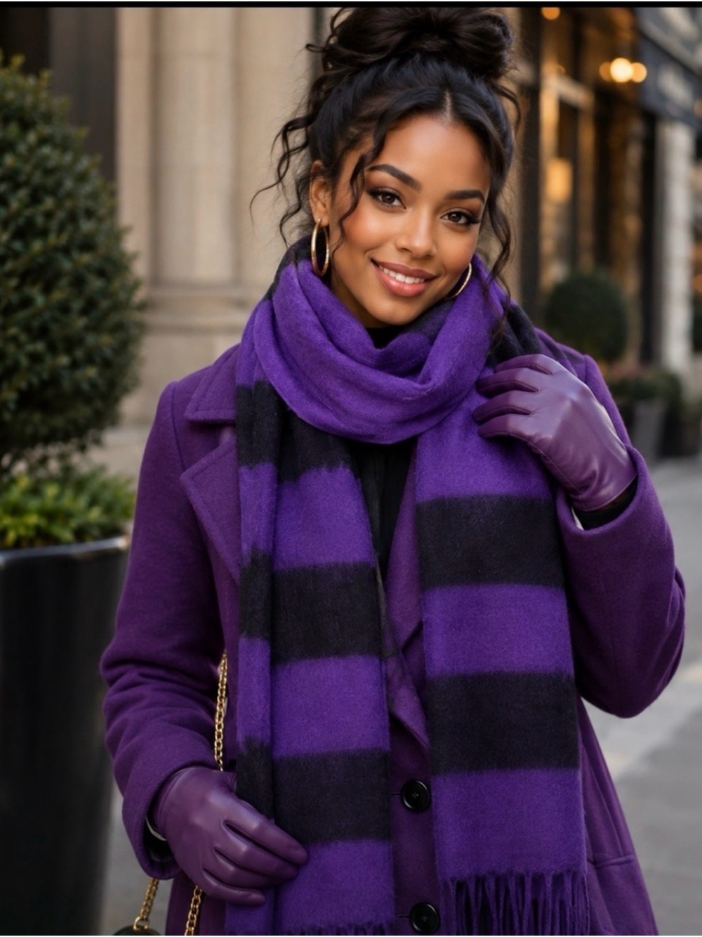 NWT Talbots 100% Cashmere Purple Black Striped  Scarf